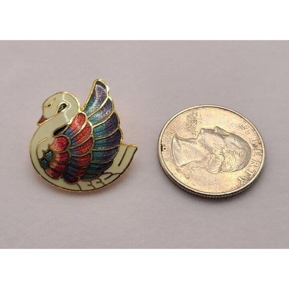Art Nouveau Swan Lapel Pin Cloisonne Brooch - Picture 2 of 4